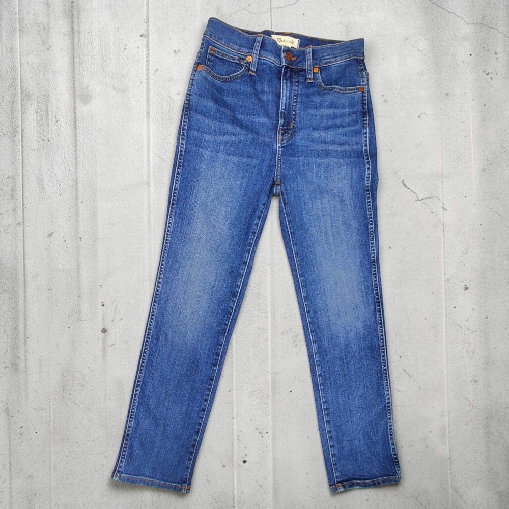 Madewell High Rise Slim Straight Jeans Medium Wash Blue Denim Size 25